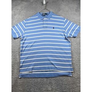 Polo Ralph Lauren Polo Shirt Large Blue Mens Striped Short Sleeve Cotton Pony